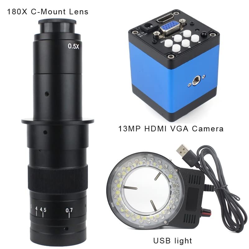 Microscope Industrial Digital Video Microscope Camera 180X Zoom C-Mount Lens(D Lens Camera led)