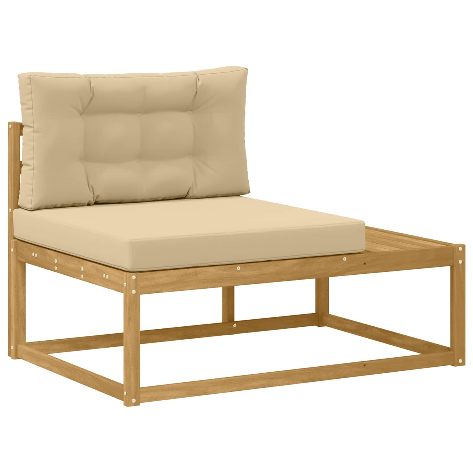 Ensemble de canapés d extérieur Blanc en Polyester et Bois d Acacia Massif, 277,5 x 198,5 x 73 cm, modulable sectionnel Angle pour terrasse Jardin, Assise et Coussins Inclus