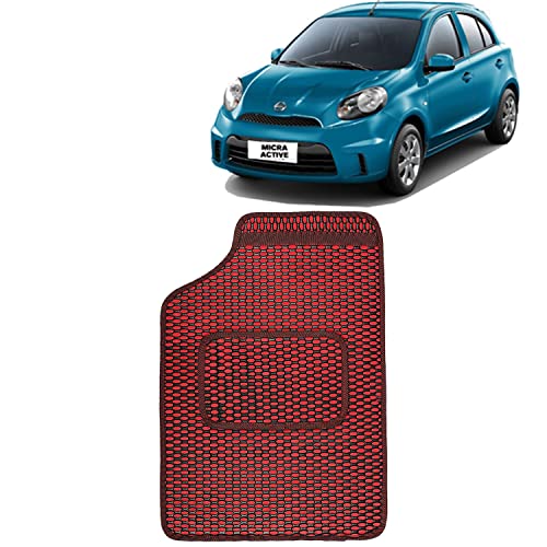 Image of Kingsway Dotted Design Car Floor Foot Mats Universal Fit for Nissan Micra Active, Model Year : 2010 Onwards, Water and Dustproof, Color Red, Set of 5 Pieces