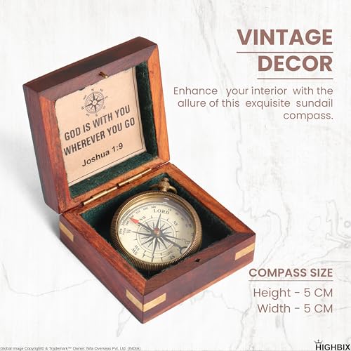 Brújula náutica de latón con caja de madera vintage miniatura 4