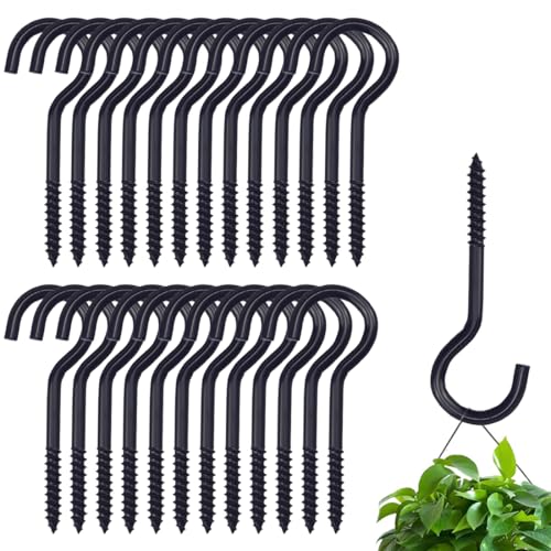 WUSJCOF Alcayatas Negras 40mm, 25 Piezas Ganchos para Colgar Acero al Carbono, Ganchos para Colgar Negros para Hamacas, Sillas Colgantes, Plantas, Toldos, Tornillos Negros para Interior y Exterior