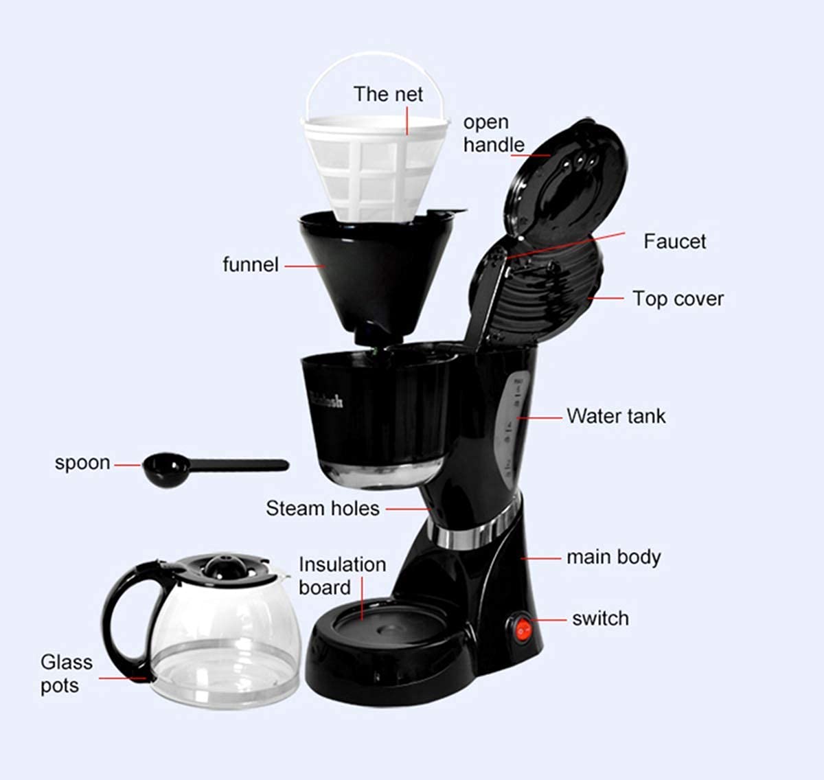 CUNTO Macchina da caffè portatile TEmkin, macchina da caffè con filtro completamente automatica, filtro antisecco, permanente e sistema antigoccia per preparare caffè moka e cappuccino