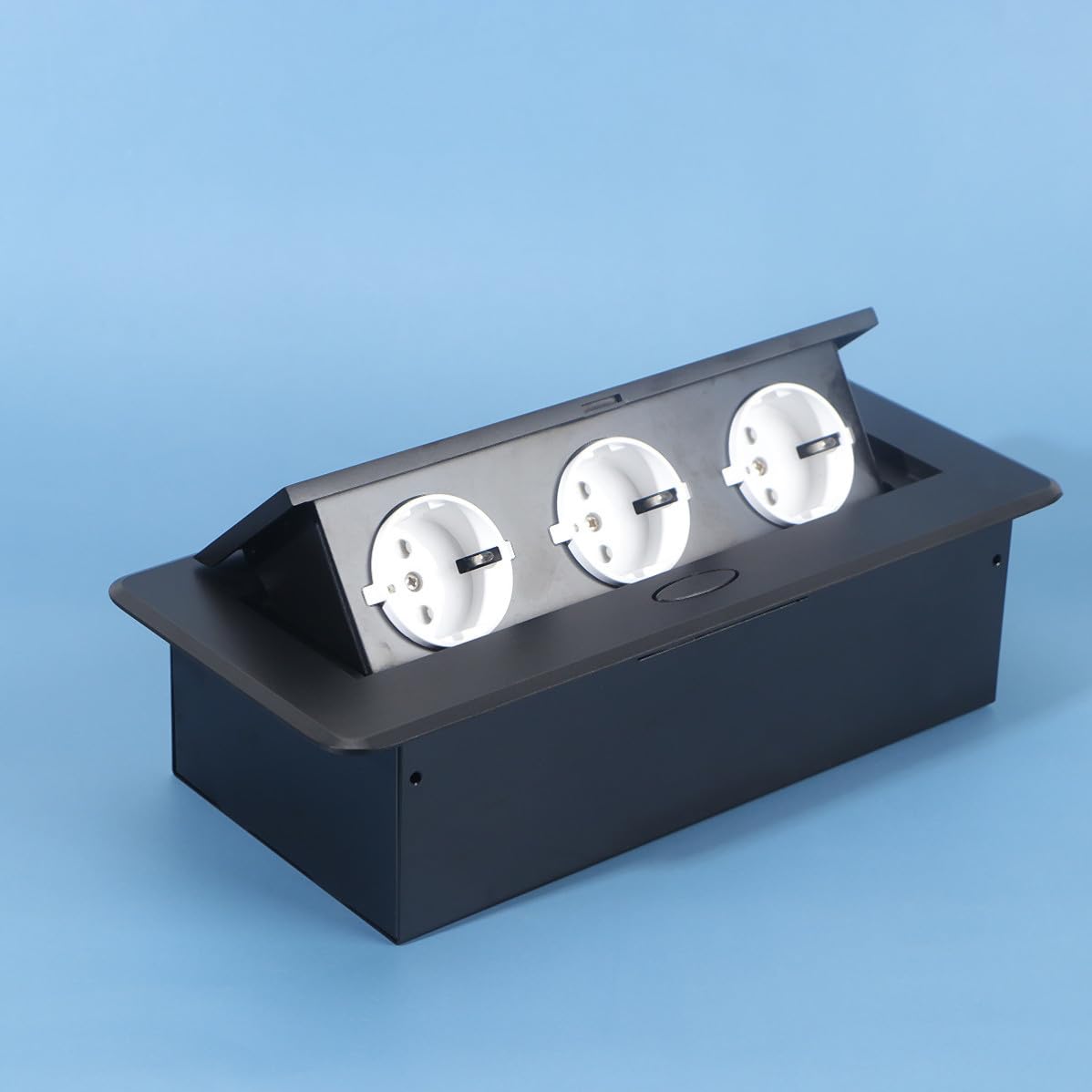 Regleta de Enchufes Empotrable Negra 3 Enchufes Europeos y Mecanismo Deslizante para Sala de Reuniones y Escritorio Resistente de Aleación de Aluminio