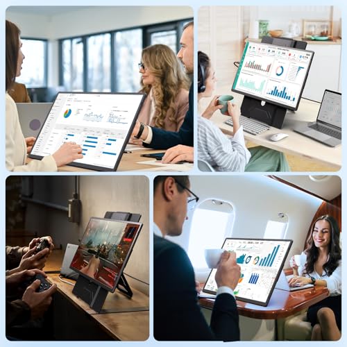 Image of Ygretyrjh 16.1 inch Portable Monitor, 100% sRGB FHD 1200P FHD Laptop Screen Extender, Plug & Play for 13-17 inch Laptops, 360 Rotating, Travel Screen Compatible with Mac /Windows /Chrome