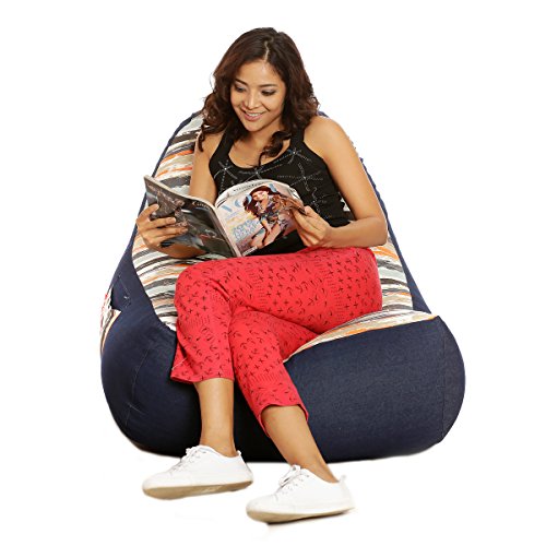 Image of Style Homez Urban Design Denim Canvas Stripes Printed Bean Bag XXL Size Filled with Beans Fillers