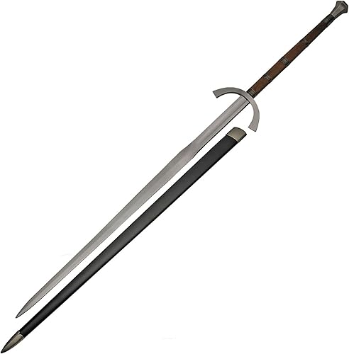 SZCO Gran espada de 63 pulgadas, espada larga medieval de acero al carbono con dos manos con vaina de cuero, hoja hecha a mano de 43 pulgadas y