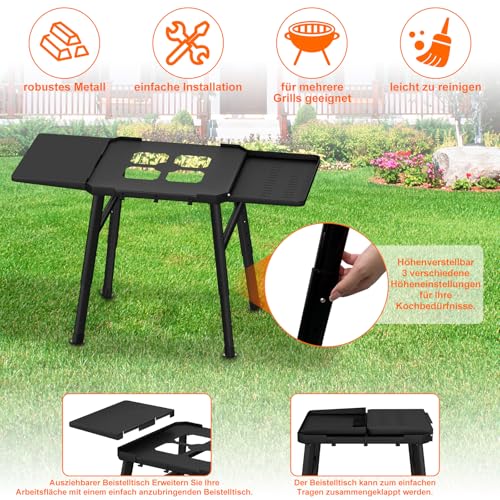 Grillständer für Ninja Woodfire Außenofen Serie und Grillständer, Beweglicher Ständer zum Ninja Woodfire mit Beistelltisch,Pizzaofenständer Grillzubehör