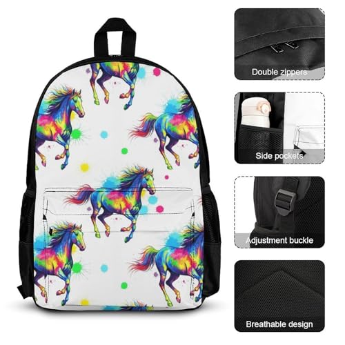 Backpack for Women Men Bookbag Horse Art Design Backpacks Set Daypack with Lunch Bag and Pen Case3