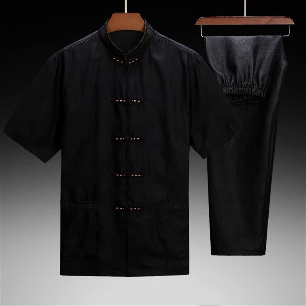 N/A サマータンスーツメンズスーツ中国語スタイル中年と年配の短袖のシャツ (Color : A, Size : XXX-Large