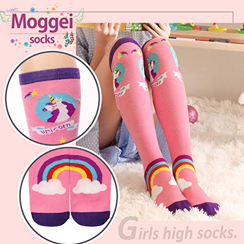 Image of MOGGEI 6 Pairs Kids Girls Knee High Socks Gift Long Crazy Silly Tall Funny Boot Cute Animal Child Fun Socks
