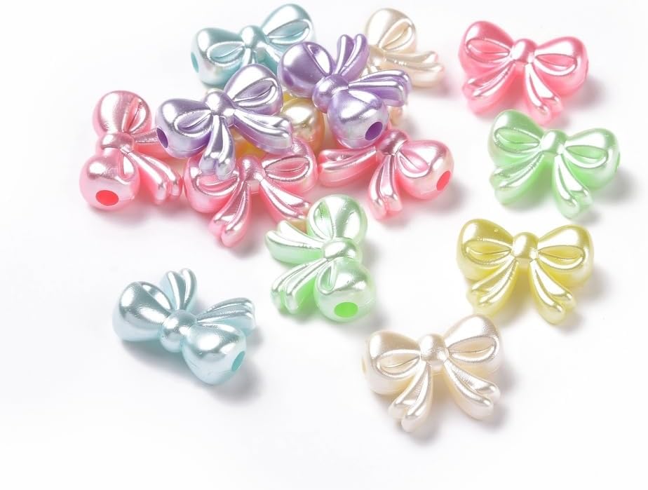 DanLingJewelry Approx 590Pcs Random Colorful Acrylic Bow Beads Imitation Pearl Bowknot Beads for DIY Bracelets Necklaces Making