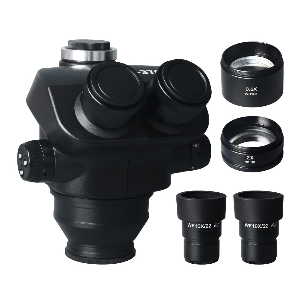 Microscope 7X-50X Simul-Focal Trinocular Microscope Zoom Stereo Microscope Head 0.5X 2.0X Auxiliary Objective Lens for PCB Soldering(with 2LENS)