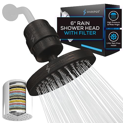 Image of SparkPod Filtered Shower Head, 23-Stage, 6 inch Round, Oil-Rubbed Bronze | Showerhead for Hard Water, High Pressure, Reduces Chlorine, Heavy Metals, For Dry Skin & Hair, Removable Capsule Filter