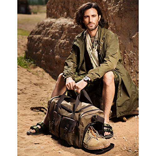 BRASS TACKS Leathercraft BRASS TACKS Leathercraft Waxed Canvas Vintage Overnight Duffel Weekend Travel Bag Waterproof For Men Women with Shoes Compartment(Khaki)