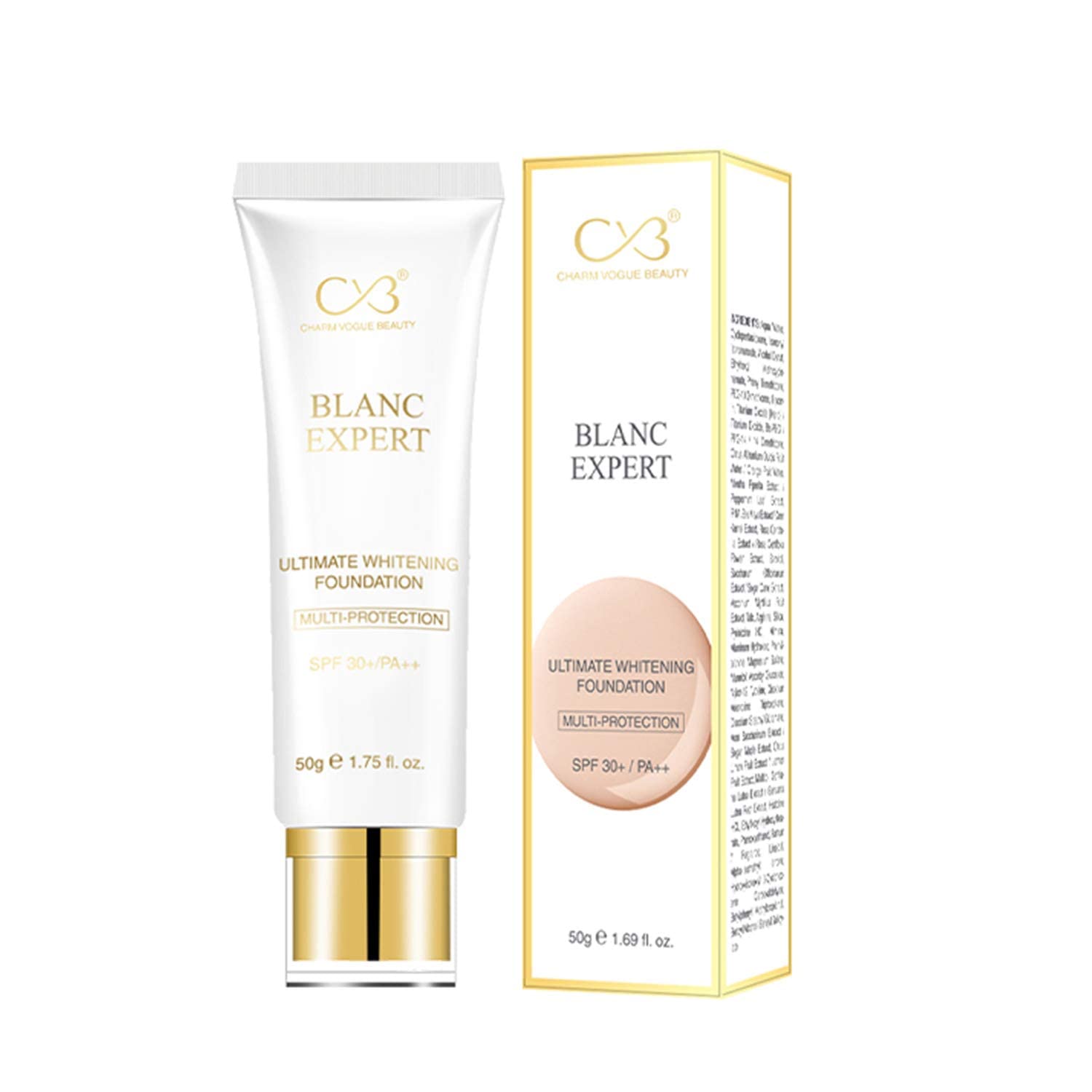 Easykart- CVB C56 Ultimate Whitening Foundation Multi-Protection SPF 30+/PA++ Sun Protection Anti-Pollution Full Coverage Fluid Foundation (Shade 02, 50g)