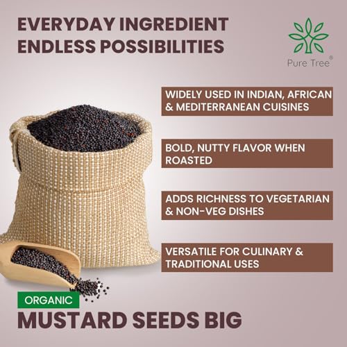 Image of Pure Tree Certified Organic Mustard Seeds Big | 5 Kg / 5000 g | Black Mustard Rai Seeds Big | Sasive seeds Whole Kali Rai Dana | Sarson dana Indian Spice Gluten Free