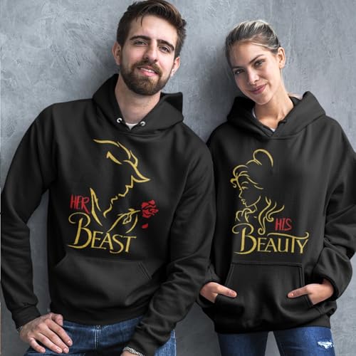 Matching Couples Shirts Her Beast His Beaty Shirt, Set for Men Women T-Shirt Valentine Outfit, Husband Wife T-Shirts, Women Men Couple Valentine's Day Tshirt3