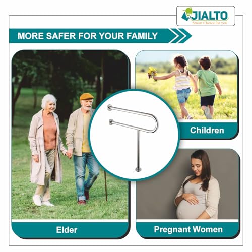 Image of JIALTO Wall Mounted Staircase Handrail Safety Grab Bar- Heavy Duty Metal Support Railing for Indoor Stairs, Bathroom & Entryway, Anti-Slip Wall Support Handle with Installation Kit (Black, Pack of 1)