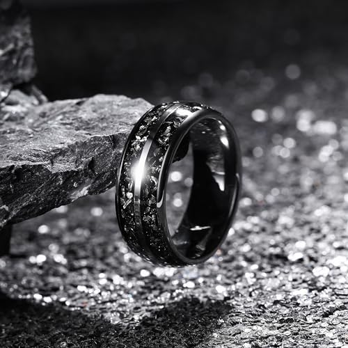 Image of THREE KEYS JEWELRY Tungsten Wedding Band Meteorite Inlay for Men Women
