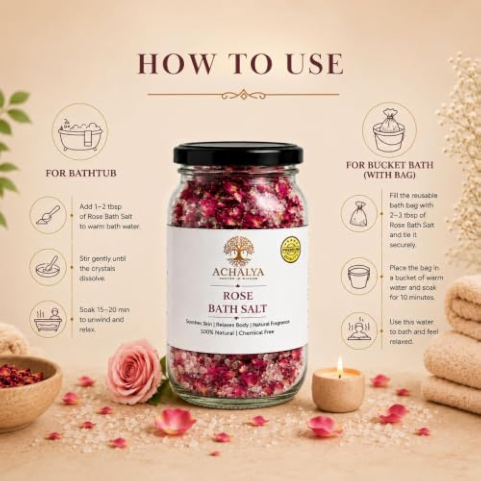 Ayurvedic Rose Bath Salt with Real Rose Petals