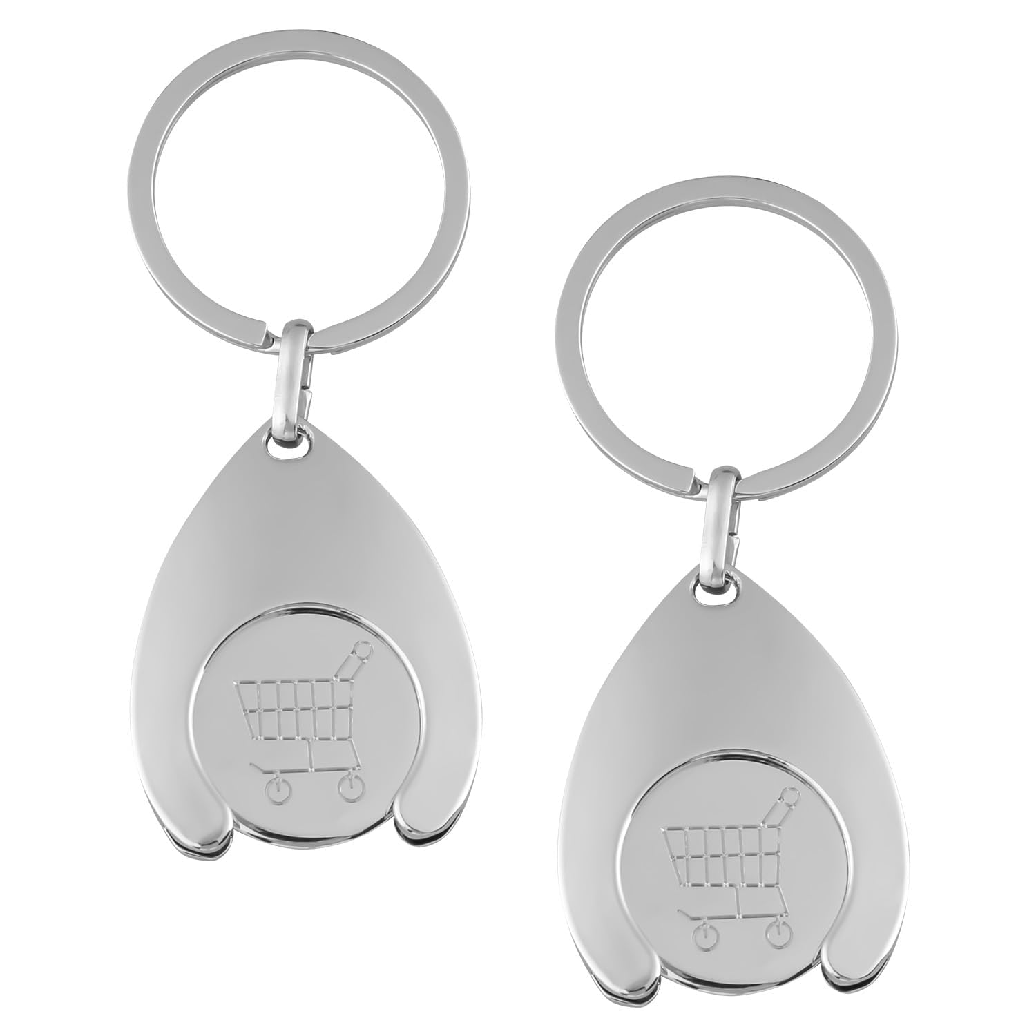 Wellrun Unisex Silver 2 Pcs Portable Shopping Trolley Token Keychains,Stainless Steel Key Ring With Removable Coin,Unlock Release Trolley Token Holder For Grocery Cart,Supermarket Locker