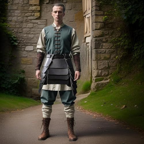 Falda vikinga medieval con cinturón ancho de cuero PU y tachuelas 6