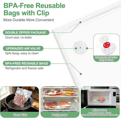 Image of Reusable Vacuum Sealer Bags, Food Storage Bags Compatible with Compact Manual Handheld Vacuum, Food Saver Vacuum Sealer Bags for Freezing, Meal & Organizing (21 * 22cm-30)