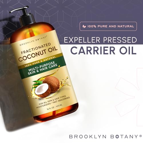 Image of Brooklyn Botany Fractionated Coconut Oil | 16 Fl Oz | Hair | Face | Body | 100% Pure and Natural | Carrier Oil | Aromatherapy | Massage | Ayurvedic Hair Care | Hexane-Free