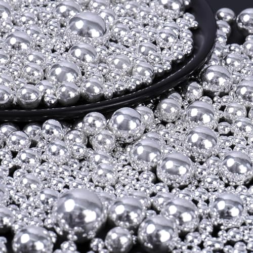 Perles de Sucre Argenté (130g) - Décoration Comestible pour Gâteaux, Cupcakes et Biscuits, Mélange de Tailles de Perles, Idéal pour Noël, Mariages,...