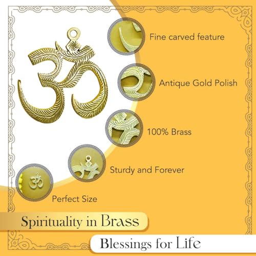 Image of Ekhasa Brass Om Wall Hanging Yantra | Om for Door Entrance for Vastu | Swastik Ohm Front Door Decoration Items | Goodluck, Positive Energy, Religious Symbols, Pooja Temple Decor, House Warming Gift