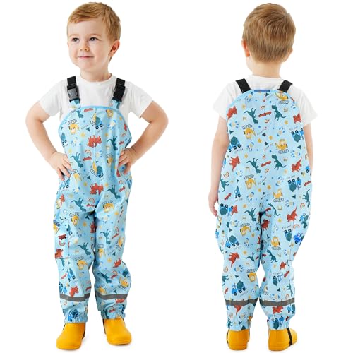 Domueay Salopette Impermeabili Bambino pantalone Pioggia Leggero Traspirante Antipioggia Antivento Fango Riflettente per Ragazzi 2-3 Anni, 86-92 Blu Chiaro