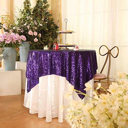 Eternal Beauty Purple Square Sequin Tablecloth Sparkly Overlay for Wedding Party Birthday Baby Shower Christmas 48"x48" — view 2