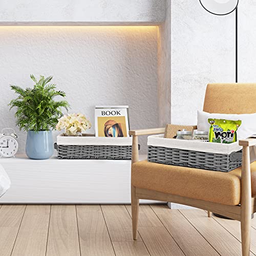 Wicker Baskets With Liner For Storage, 2 Pack Decorative Woven Storage Baskets For Organizing, Toilet Paper Basket Storage, Bathroom Storage Bins, Bathroom Basket For Organizing Closet(Grey) #TOP6