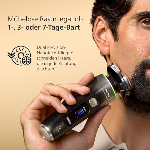 Philips elektrischer Rasierer i9000 Prestige Ultra für Herren, Nass- und Trockenrasur, schwarz, Druck- und Bewegungssensor, Trimmeraufsatz, Reinigungsstation, Ladestation und Reiseetui (XP9405/31) 5