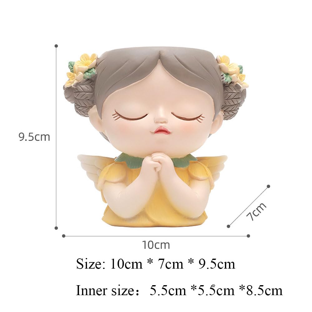 Hosoncovy Cartoon Elf Girl Pencil Holder Pencil Pot Makeup Brush Holder Pot Desktop Pen Organizer (A) - Image 2