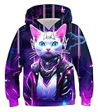 RAISEVERN Boys Hoodies Cool Cat Human Cool Kids Sweatshirts Girls Futuristic Cat Pullover Funny Hooded Novelty Sweatsuits Sport Hoody 6-8 Years