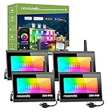 Novostella 25W Blaze Smart LED Flood Lights, RGB, Second-Generation WiFi Outdoor Dimmable Color Changing Stage Light, IP66 Waterproof, Multicolor Wall Washer Light, Work with Alexa, 4 Pack