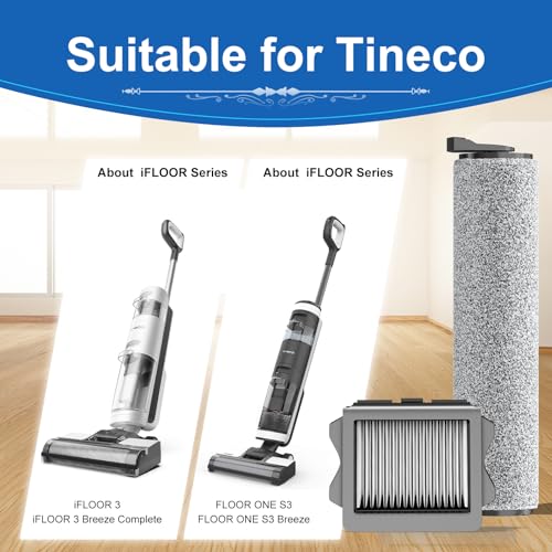 Image of Nukisa Vacuum Mop Parts Compatible with Tineco Roller Brush Replacement, Suitable with ifloor 3 Series, Floor One S3 Series, Ifloor 5 Breeze Cleaner, Set Includes 2 Roller Brushes and 5 Filters Refill