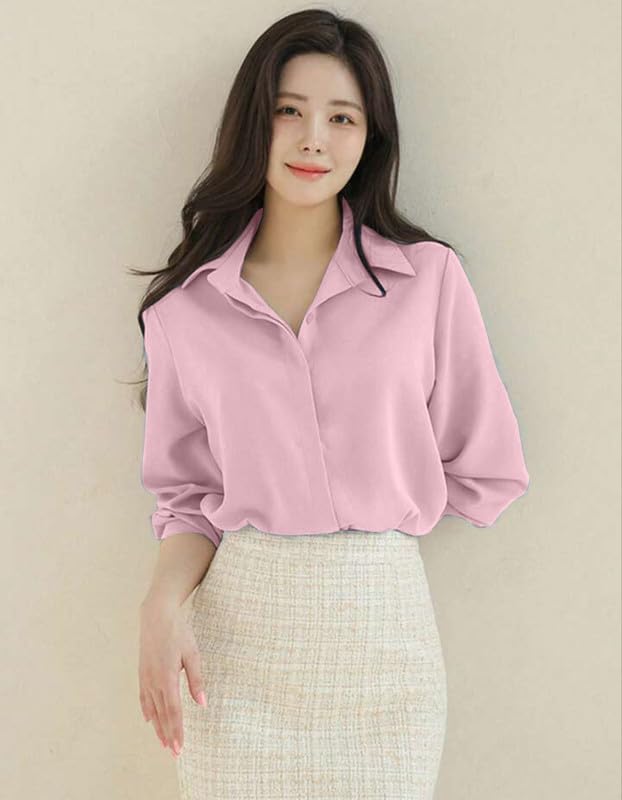 Image of Women's Regular Fit Korean Style Shirts | Stylish Western Shirt with Concealed Placket | Casual & Office Wear Shirt for Women