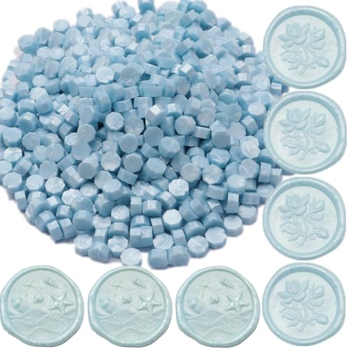 Wax Seal Beads Baby Blue, 400Pcs Sealing Wax Beads, Octagon Wax Sealing Beads, Gentle Blue Sealing Wax Beads Set for Wax Seal Stamp, Gift Wrapping, Letter Sealing (Light Blue)