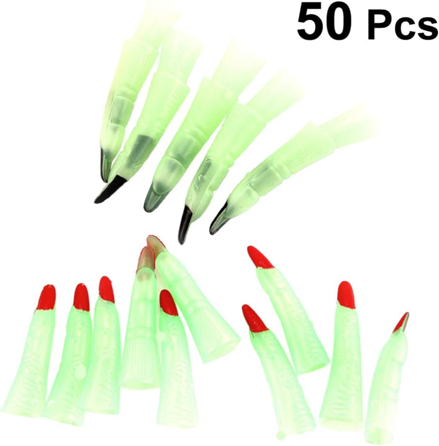 TOYANDONA 50Pcs Halloween Glow in The Dark Witch Fingers Luminous Zombie Nails Spooky Scary Fake Vampire Finger for Halloween Party Costume (Random Color) - Image 3
