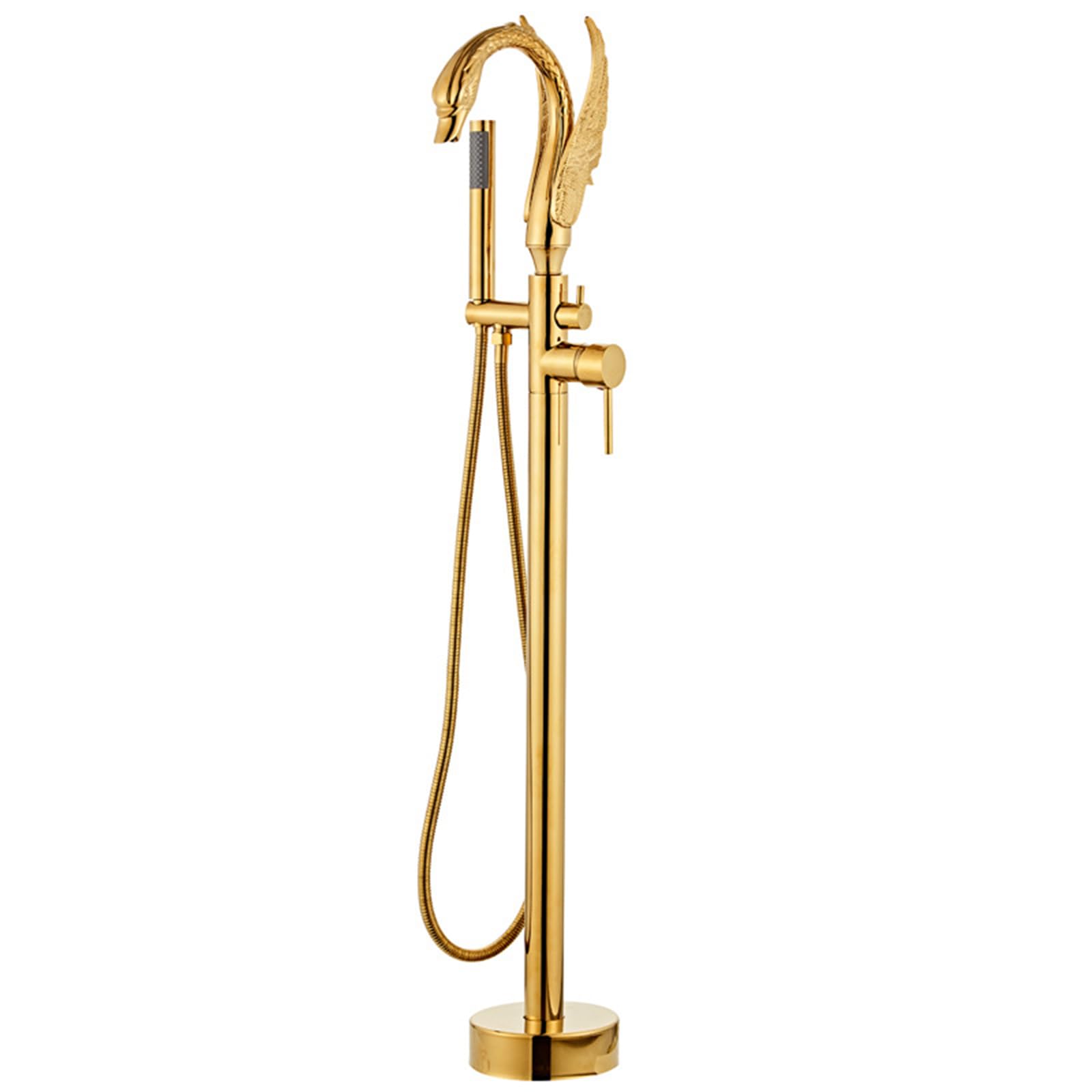 WOTZOV Freestanding Bath Mixer Taps Floor Mounted Hot And Cold Single Handle Brass Freestanding Bath Shower Mixer Tap For Bathtub, Gold，Gold
