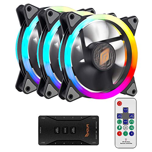 Noua Lips Black 3 Ventole PWM 16 LED Dual Halo RGB Rainbow Addressable 5V 3pin Cooling Fan 120 mm 6-Pin 1200rpm Compatibile ASUS Aura SYNC Gigabyte RGB Fusion MSI Mystic Light SYNC AsRock Polychrome