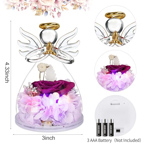 Image of Preserved Flowers for Delivery Prime,Birthday Gifts for Women Mom Grandma | Christmas Rose Gifts for Women Her Grandma,Preserved Light Up Rose In Glass Angel Figurines,Wife Mom Women Stocking Stuffers
