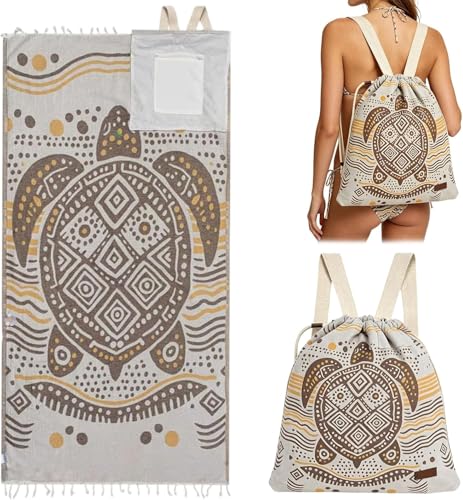 2026 New 2 in 1 Convertible Towel Bag Backpack Oversized Sand Repellent Microfiber Beach Bag Towel with Hidden Zip Pocket Lightweight Quick Dry Travel Beach Blanket Bag (#02 Brown)