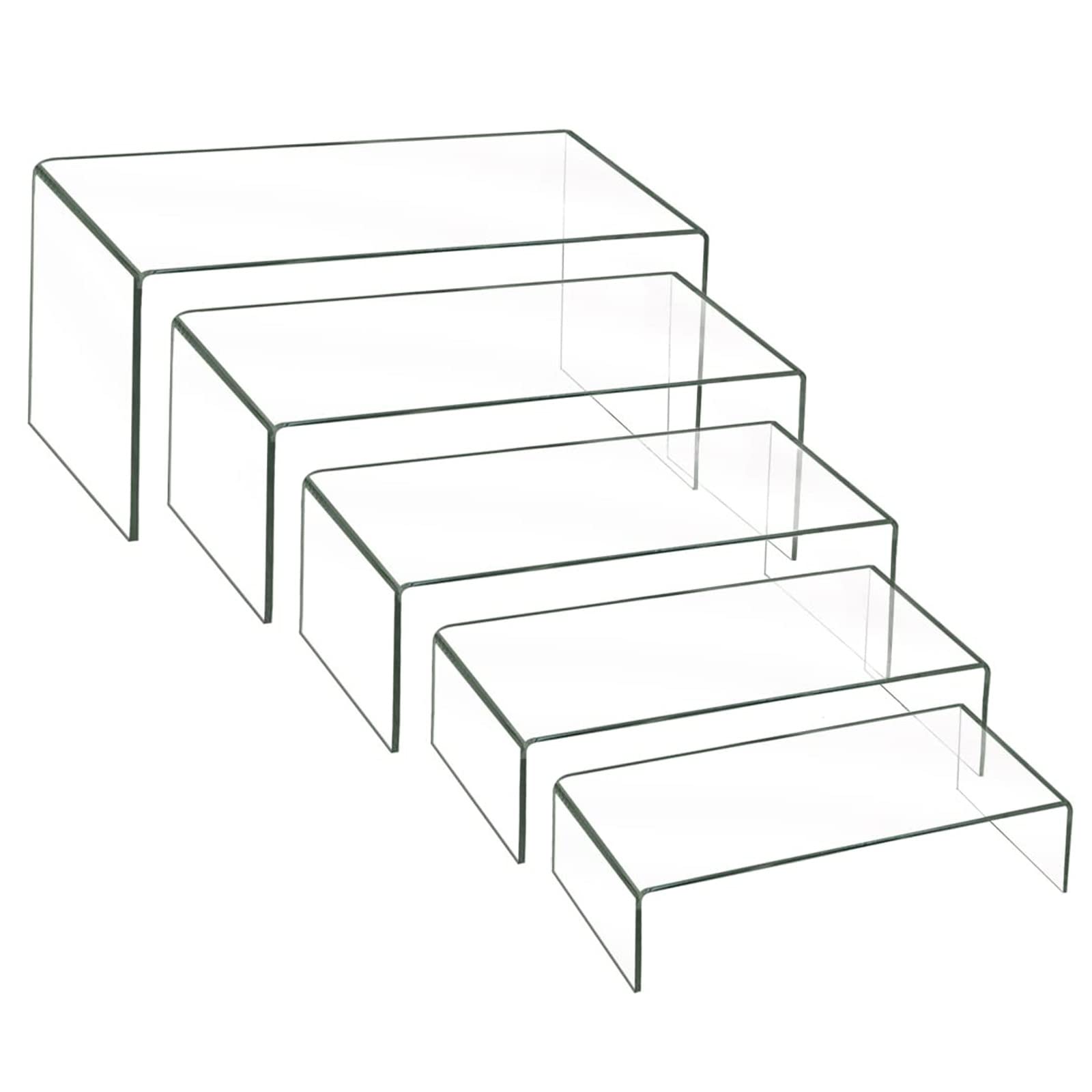 WMLBK Set of 5 Acrylic Display Stand, 5 Szes Clear Acrylic Display Risers Shelf Showcase Fixtures for Jewelry, Pop Figures, Candy Dessert, Buffets, Cupcakes Table Decorations
