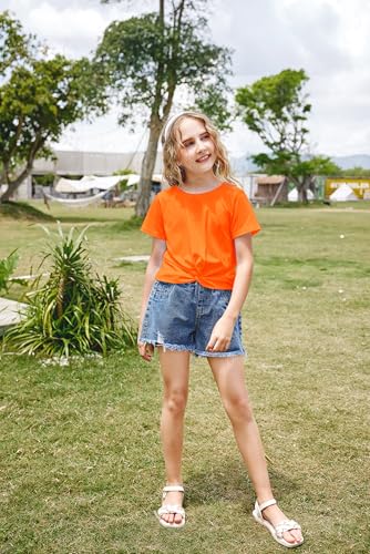 Image of Arshiner Girls Casual Tie Dye Short-Sleeve T-Shirt Cute Print Summer Blouse for Girls Twist Front Tunic Tee Tops