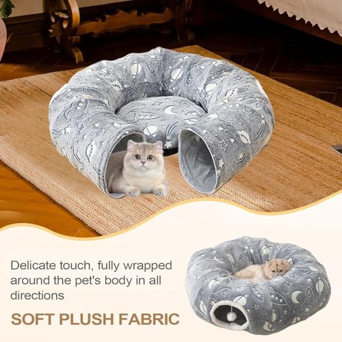 Túnel para gatos con cama antiestrés para juego y descanso 7