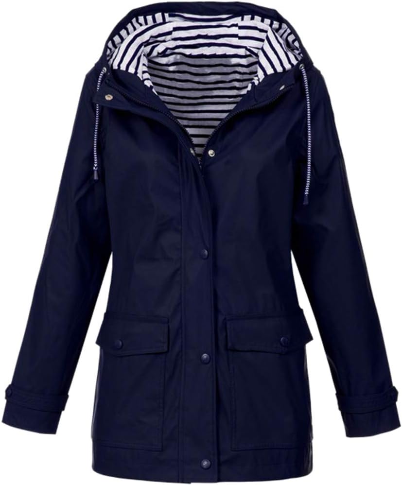 Jacket Women, Plus Size S-5XL Waterproof Windproof Raincoats Solid Zipper Long Sleeve Pockets Fashion Casual Sport Outdoor Hoodie Coats