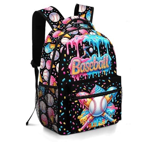 Moduyok Baseball School Backpack for Kids Boys Ice Cream Sports Baseball Backpack for Girls Boys Children Elementary Middle School Students Bookbag Travel Back Pack
